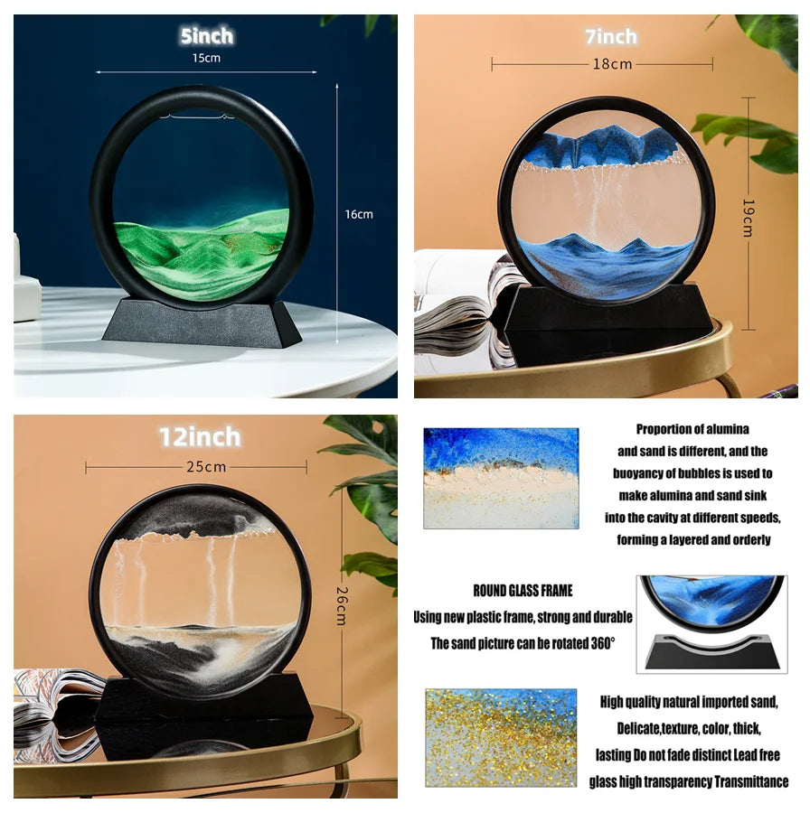 3D Moving Sand Art Picture Round Glass Deep Sea Sandscape Hourglass